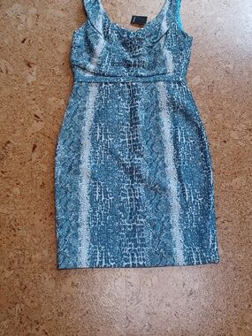 Tahari Lei Blue/Grey/White Lined Sheath Dress Size 10 NWT